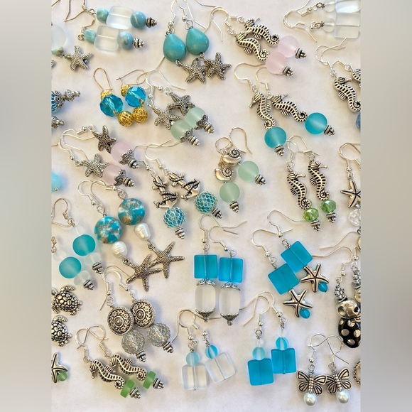 Green Sea Glass Beachy Earrings - Picture 5 of 7